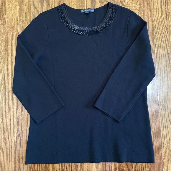 Brooks Brothers Sweaters - Brooks Brothers 346 Black Sweater 100% Merino Wool Jeweled Neck Size Large